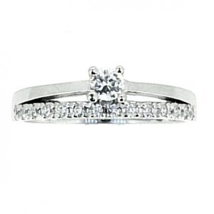 Cubic Zirconia Solitaire & Pave Band 1Pce Ladies Ring 10KT WG