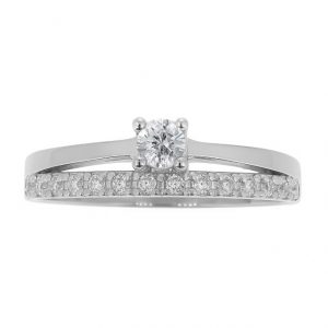 Cubic Zirconia Solitaire & Pave Band 1Pce Ladies Ring 10KT WG