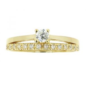 Cubic Zirconia Solitaire & Pave Band 1Pce Ladies Ring 10KT