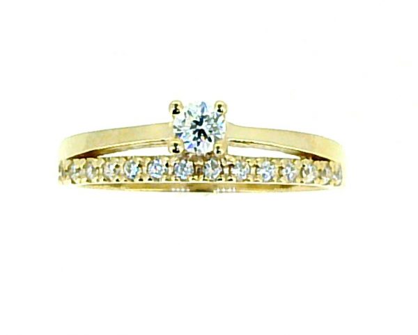 Cubic Zirconia Solitaire & Pave Band 1Pce Ladies Ring 10KT