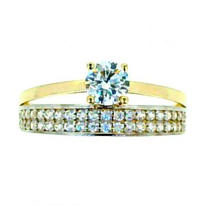 Cubic Zirconia Solitaire & Pave Band 1Pce Ladies Ring 10KT