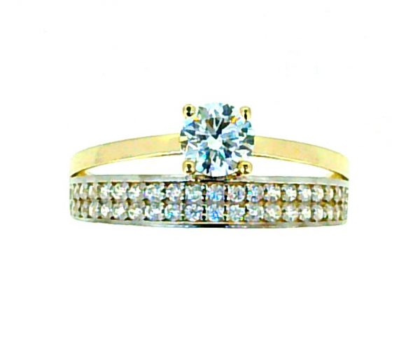Cubic Zirconia Solitaire & Pave Band 1Pce Ladies Ring 10KT