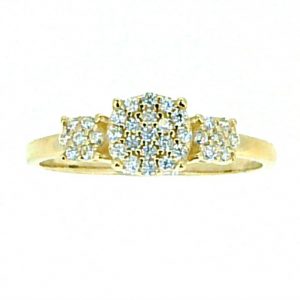 Cubic Zirconia Pave Cluster Trio Ladies Ring 10KT