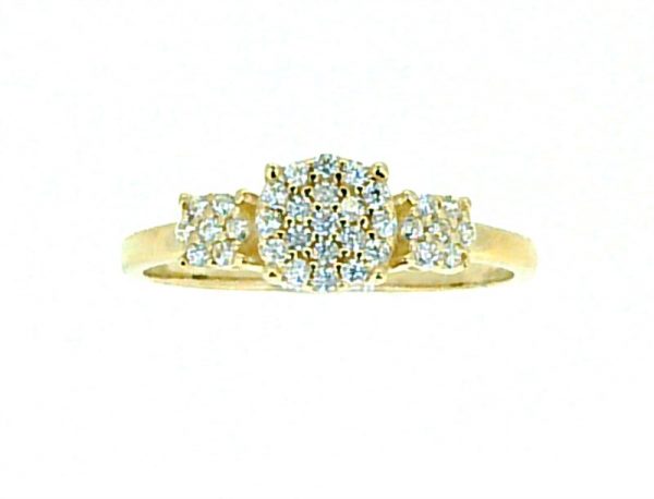 Cubic Zirconia Pave Cluster Trio Ladies Ring 10KT