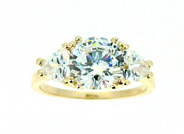 8MM Round Cubic Zirconia with Trillion Accents Ladies Ring 10KT