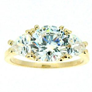 8MM Round Cubic Zirconia with Trillion Accents Ladies Ring 10KT
