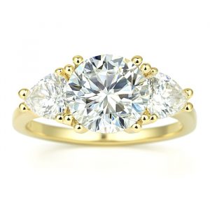 8MM Round Cubic Zirconia with Trillion Accents Ladies Ring 10KT