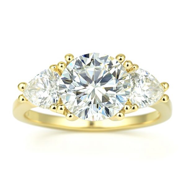 8MM Round Cubic Zirconia with Trillion Accents Ladies Ring 10KT