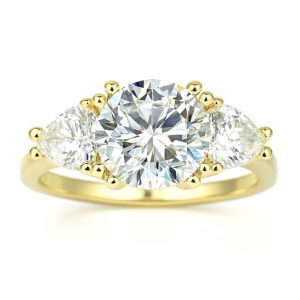 8MM Round Cubic Zirconia with Trillion Accents Ladies Ring 10KT