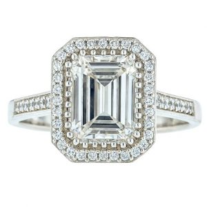 Emerald Cut 8x6 Cubic Zirconia Halo Ladies Ring 10KT WG