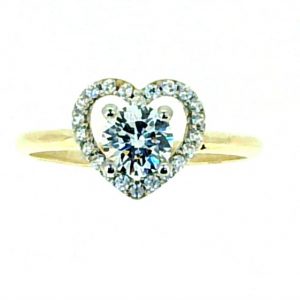 5MM Round Cut Cubic Zirconia Heart Shaped Halo Ladies Ring 10KT