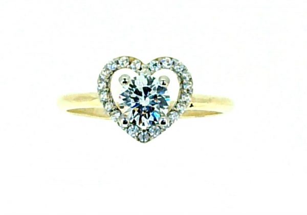 5MM Round Cut Cubic Zirconia Heart Shaped Halo Ladies Ring 10KT