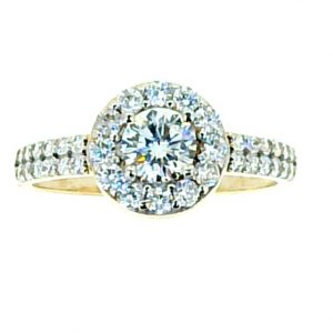 5MM Round Cut Cubic Zirconia Halo Accented Ladies Ring 10KT
