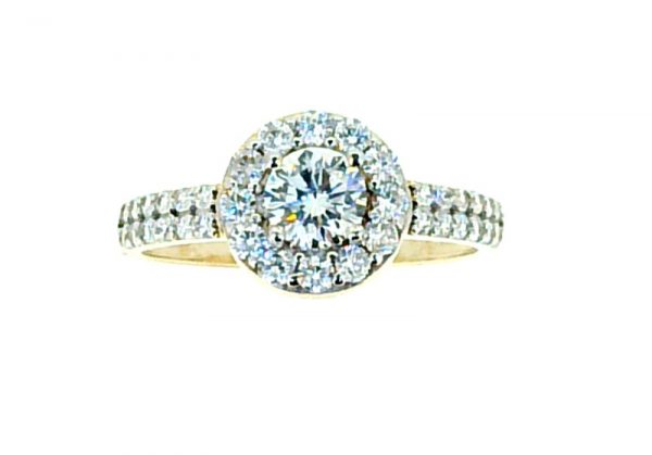 5MM Round Cut Cubic Zirconia Halo Accented Ladies Ring 10KT