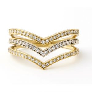 Triple Chevron Cubic Zirconia Pave Ladies Ring 10KT TT/10MM