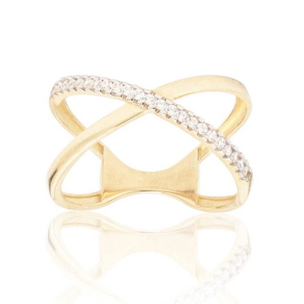 Crossover Cubic Zirconia Pave Ladies Ring 10KT