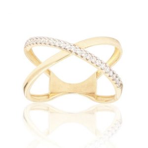 Crossover Cubic Zirconia Pave Ladies Ring 10KT