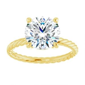 8MM Round Cubic Zirconia Solitaire Cable Design Ladies Ring 10KT/2MM