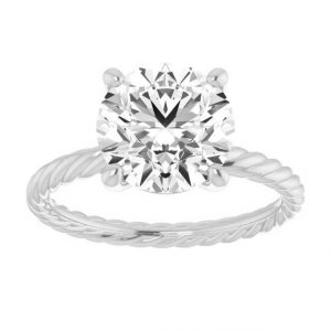8MM Round Cubic Zirconia Solitaire Cable Design Ladies Ring 10KT WG/2MM