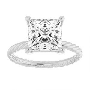 7MM Princess Cut Cubic Zirconia Solitaire Cable Design Ladies Ring 10KT WG/2MM