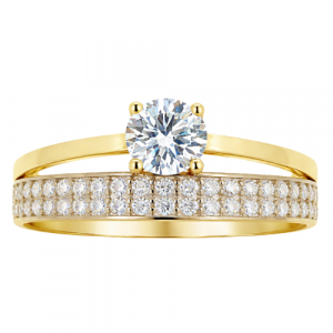 4.5mm Round Cubic Zirconia Solitaire & Pave Band 1Pce Ladies Ring 10KT