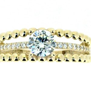 5.5MM Round Cubic Zirconia Solitaire with Accented Shank & 2 Bubble Bands 1Pce Ladies Ring 10KT/7MM