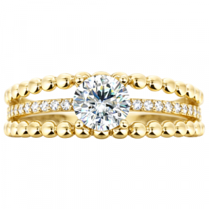 5.5MM Round Cubic Zirconia Solitaire with Accented Shank & 2 Bubble Bands 1Pce Ladies Ring 10KT/7MM