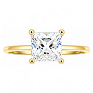 7MM Princess Cut Cubic Zirconia Solitaire Ladies Ring 10KT/2MM