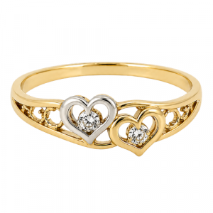 Double Heart with Cubic Zirconia Ladies Ring 10KT TT