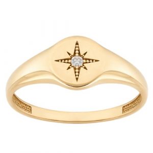 Round Signet Star with Cubic Zirconia Ladies Ring 10KT