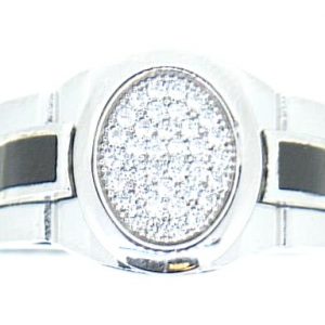 Cubic Zirconia Pave & Black Enamel Gents Ring 10KT WG **CLEARANCE-FINAL SALE**