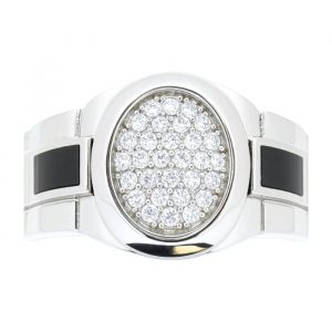 Cubic Zirconia Pave & Black Enamel Gents Ring 10KT WG **CLEARANCE-FINAL SALE**