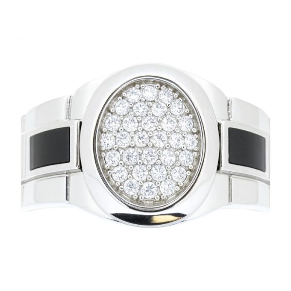 Cubic Zirconia Pave & Black Enamel Gents Ring 10KT WG    **CLEARANCE-FINAL SALE**