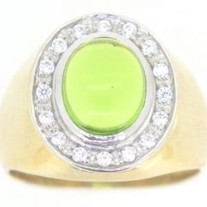 Sim. Peridot Oval Cabochon & Cubic Zirconia Gents Ring 10KT **CLEARANCE-FINAL SALE**