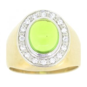 Sim. Peridot Oval Cabochon & Cubic Zirconia Gents Ring 10KT **CLEARANCE-FINAL SALE**