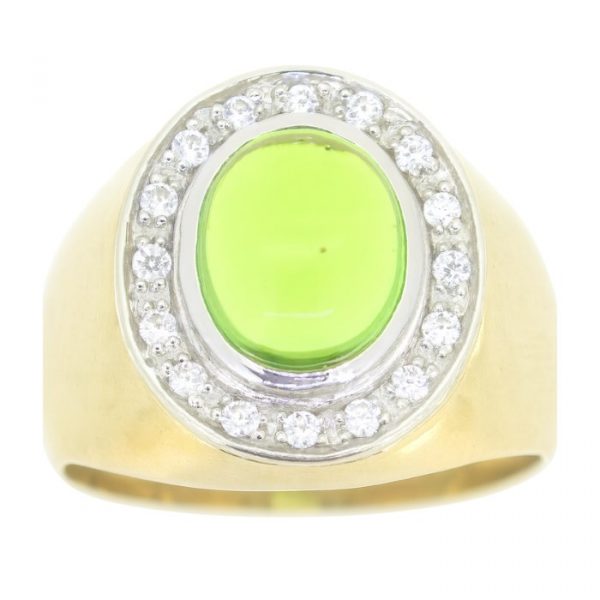 Sim. Peridot Oval Cabochon & Cubic Zirconia Gents Ring 10KT     **CLEARANCE-FINAL SALE**