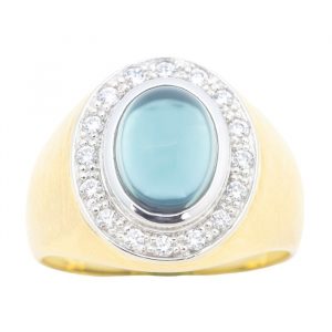 Sim. Blue Topaz Oval Cabochon & Cubic Zirconia Gents Ring 10KT     **CLEARANCE-FINAL SALE**