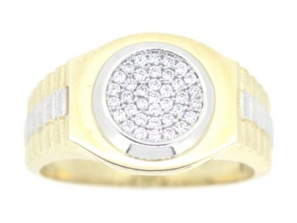 Cubic Zirconia Micro Pave Cluster Gents Ring 10KT TT    **CLEARANCE-FINAL SALE**