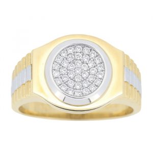 Cubic Zirconia Micro Pave Cluster Gents Ring 10KT TT  *CLEARANCE-FINAL SALE*
