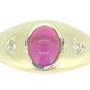 Sim. Red Oval Cabochon & Cubic Zirconia Gents Ring 10KT    **CLEARANCE-FINAL SALE**