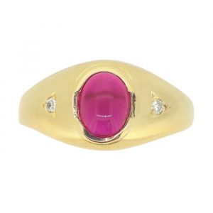 Sim. Red Oval Cabochon & Cubic Zirconia Gents Ring 10KT  *CLEARANCE-FINAL SALE*