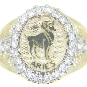 Oval Cubic Zirconia Gents Zodiac Ring 10KT/Aries  *CLEARANCE-FINAL SALE*