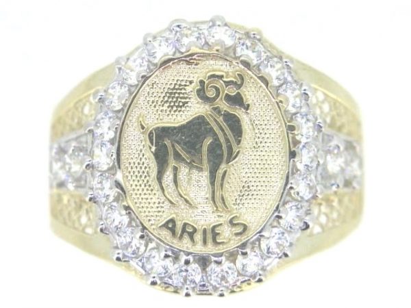 Oval Cubic Zirconia Gents Zodiac Ring 10KT/Aries  *CLEARANCE-FINAL SALE*