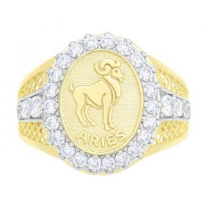 Oval Cubic Zirconia Gents Zodiac Ring 10KT/Aries *CLEARANCE-FINAL SALE*