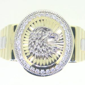 Oval D.Cut Star Burst Design Eagle Head & Cubic Zirconia Gents Ring 10KT TT/17MM   *CLEARANCE-FINAL SALE*