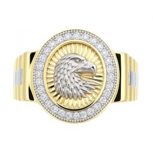 Oval D.Cut Star Burst Design Eagle Head & Cubic Zirconia Gents Ring 10KT TT/17MM  *CLEARANCE-FINAL SALE*