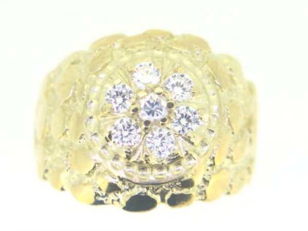 Round Nugget Style Cubic Zirconia Cluster Gents Ring 10KT   *CLEARANCE-FINAL SALE*