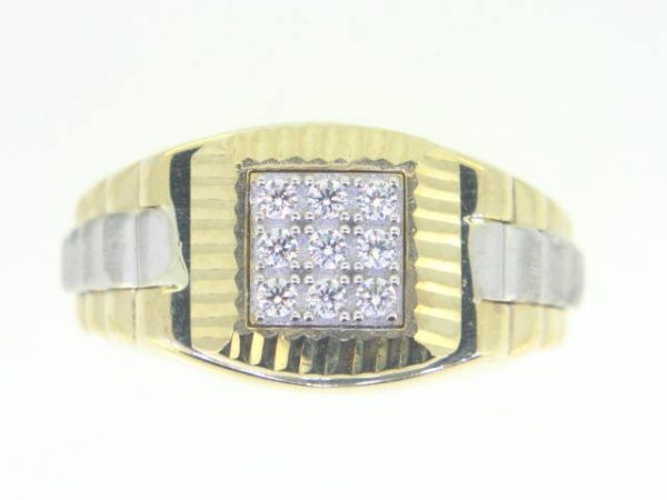 Square Cubic Zirconia Cluster Gents Ring 10KT TT   *CLEARANCE-FINAL SALE*