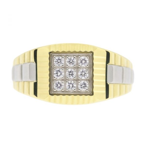 Square Cubic Zirconia Cluster Gents Ring 10KT TT   *CLEARANCE-FINAL SALE*