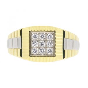 Square Cubic Zirconia Cluster Gents Ring 10KT TT *CLEARANCE-FINAL SALE*